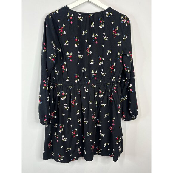Loft Black Floral Long Sleeve Mini Dress Small Women’s Boho Casual Work - Picture 2 of 16